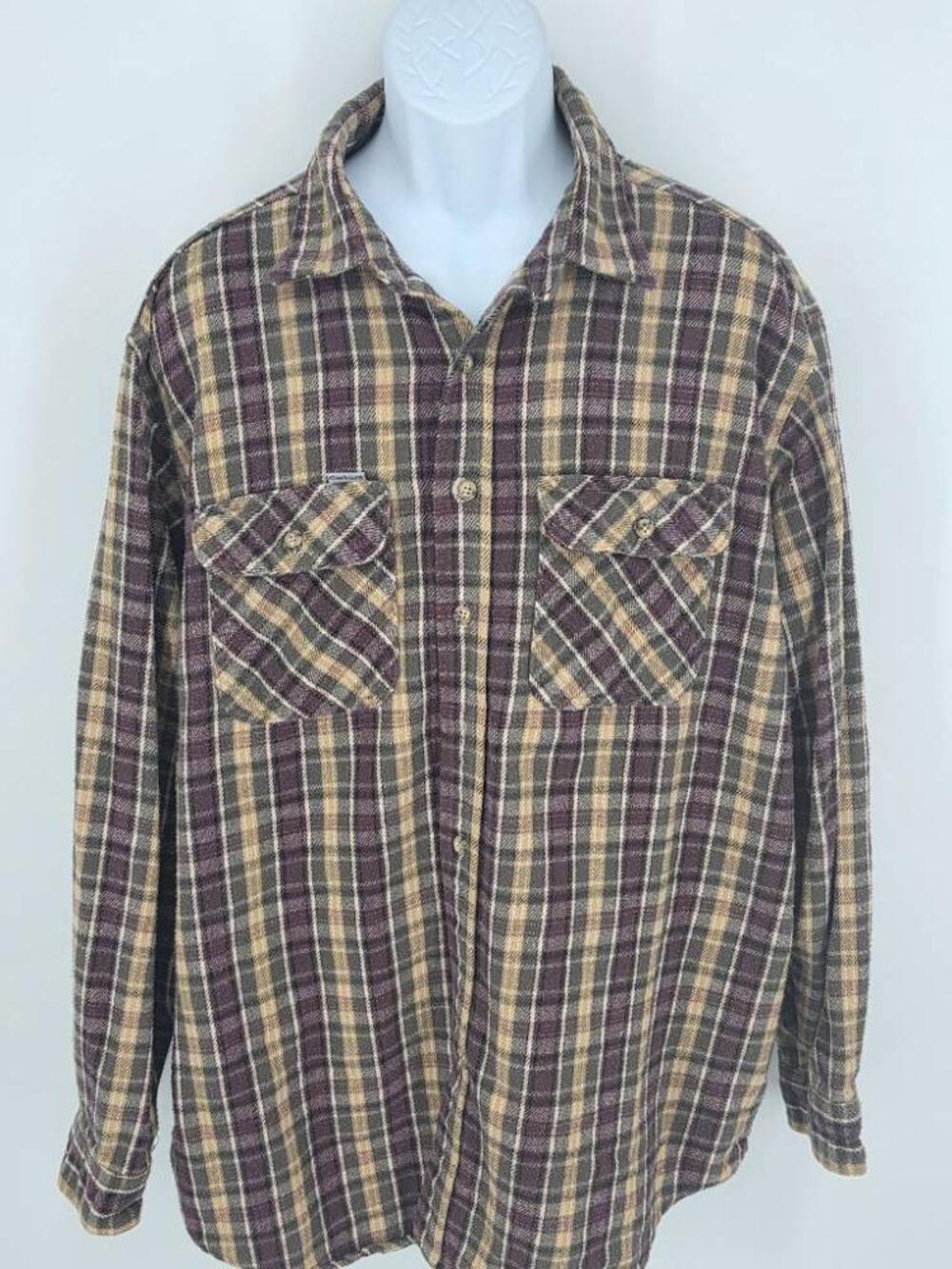 Vintage Carhartt Mens XL Plaid Flannel Button Shirt Purple Workwear 90s USA
